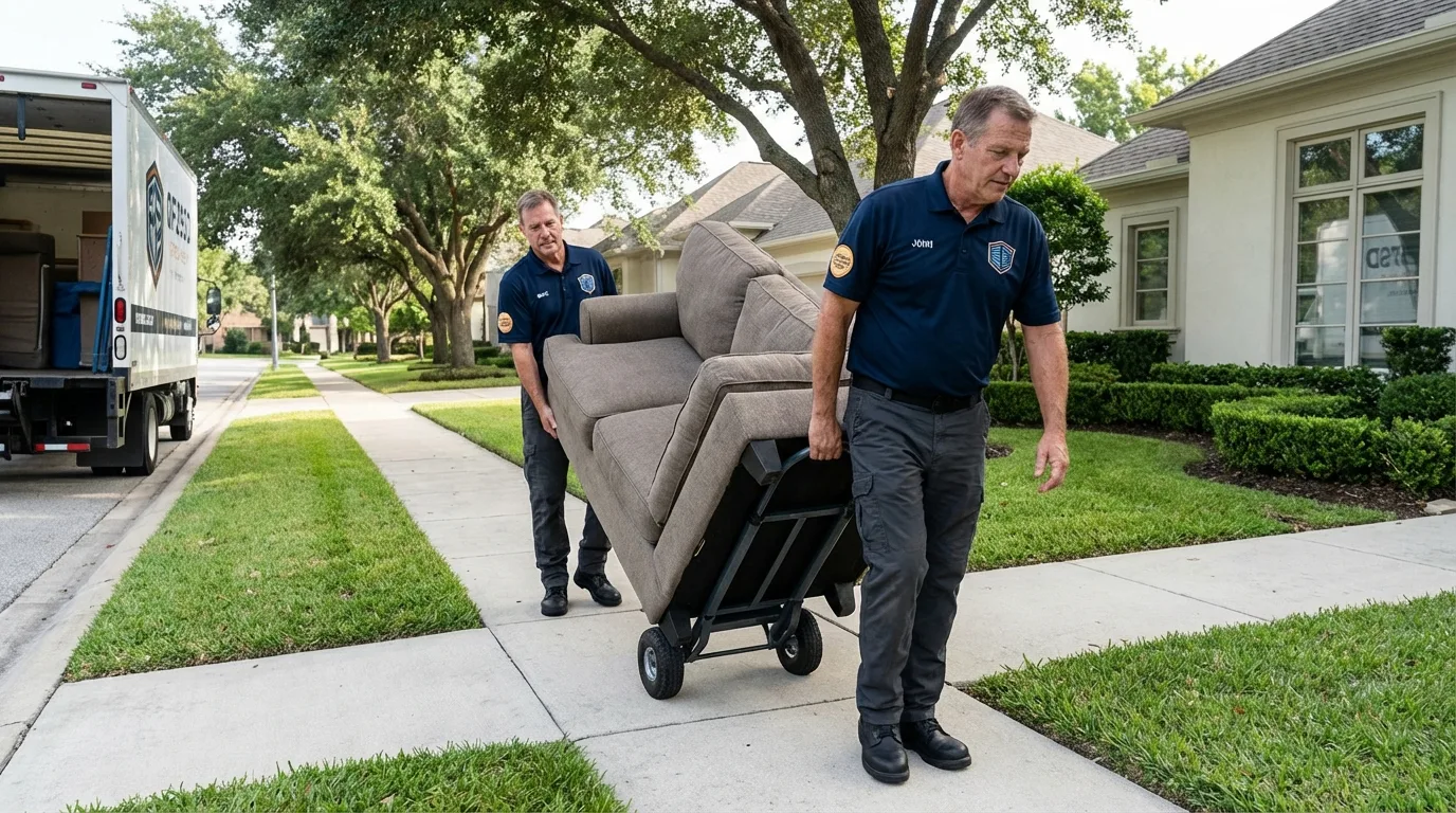 Local residential moving crew loading furniture in Verona, VA
